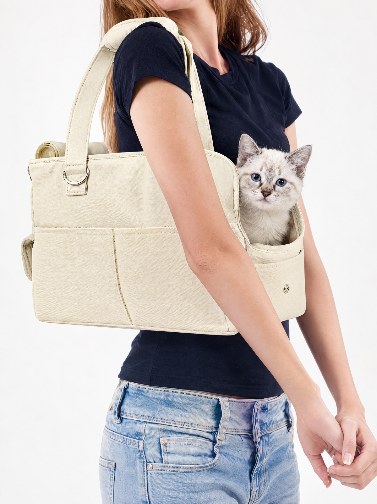 6-Pocket Oxford Cotton Pet Carrier Tote